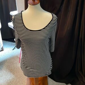 Boston Proper Black/white stripe top